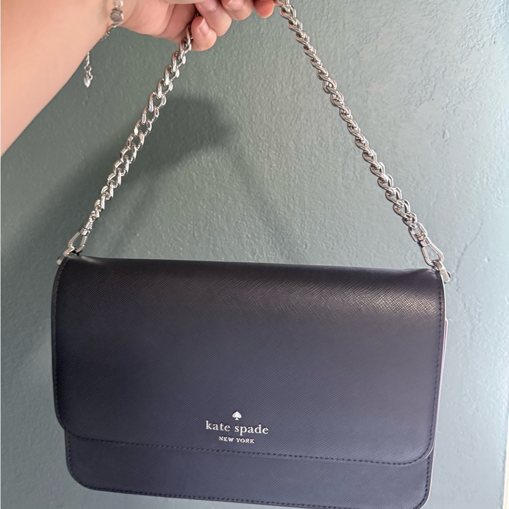 Kate Spade Navy Shoulder Bag with Silver Chain